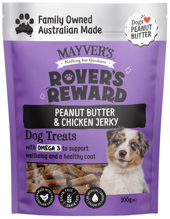 MAYVERS ROVERS REWARD PEANUT BUTTER AND CHICKEN JERKY 100G