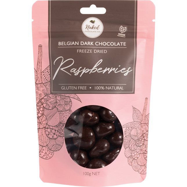 Naked Chocolate Co Freeze Dried Raspberries Dark Chocolate 100g
