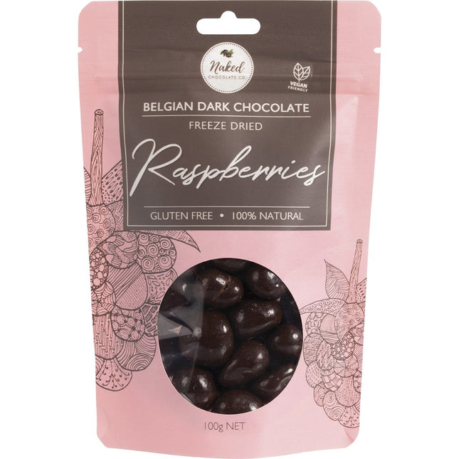 Naked Chocolate Co - Freeze Dried Raspberries Dark Chocolate - 100g