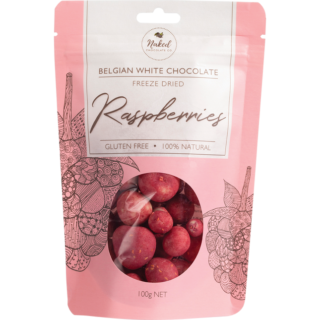 Naked Chocolate Co Freeze Dried Raspberries White Chocolate 100g