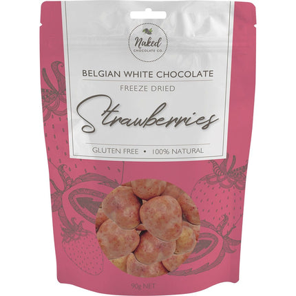 NAKED CHOCOLATE CO Freeze Dried Strawberries White Chocolate 90g | Reusable Straw