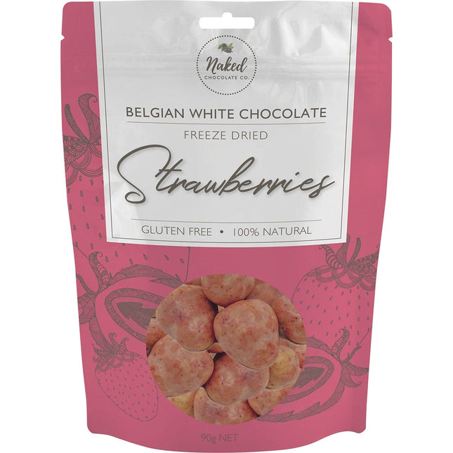 Naked Chocolate Co - Freeze Dried Strawberries White Chocolate - 90g