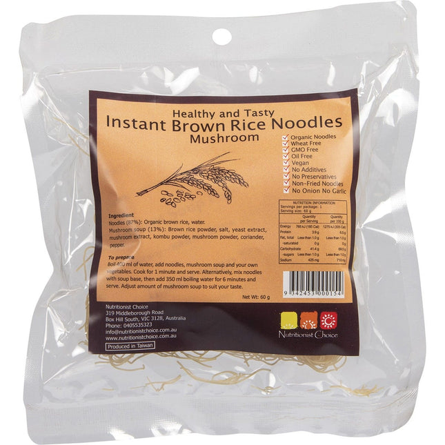 NUTRITIONIST CHOICE Instant Brown Rice Noodles 60g | Grains & Pasta