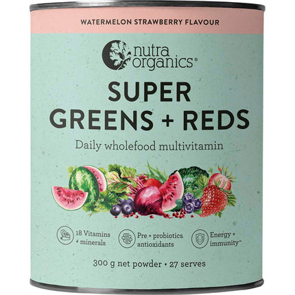 Nutra Organics - Super Greens + Reds Watermelon Strawberry