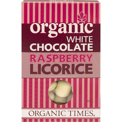 ORGANIC TIMES White Chocolate Raspberry Licorice 150g | Grains & Pasta
