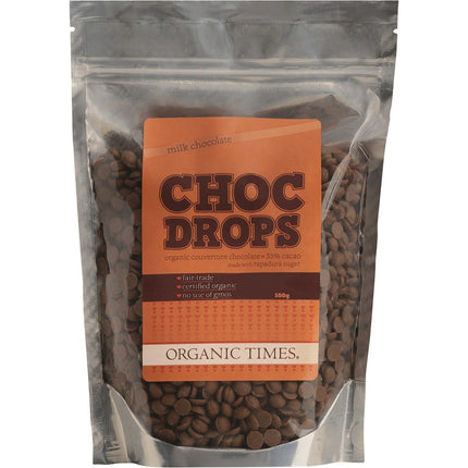 ORGANIC TIMES Choc Drops Milk Couverture Drops 500g | Food Product