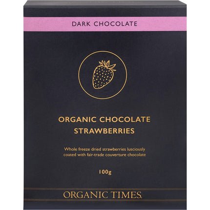 ORGANIC TIMES Dark Chocolate Strawberries 100g