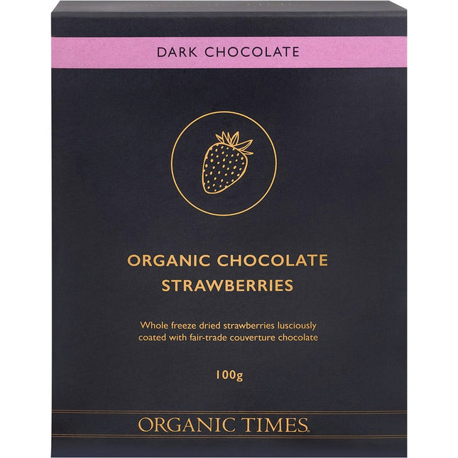 ORGANIC TIMES Dark Chocolate Strawberries 100g