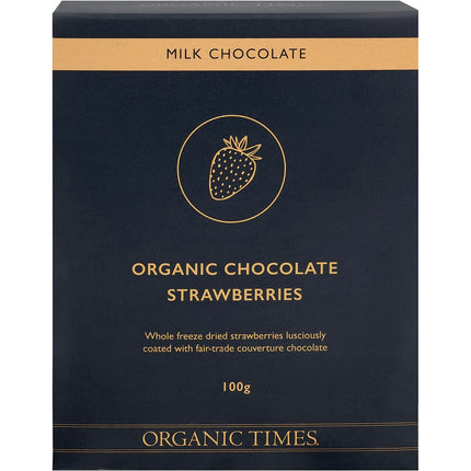 ORGANIC TIMES Milk Chocolate Strawberries 100g | Reusable Straw