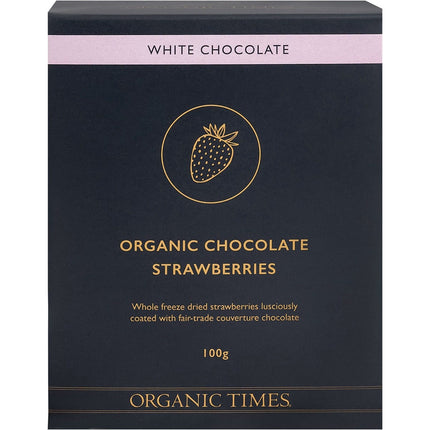 ORGANIC TIMES White Chocolate Strawberries 100g | Reusable Straw