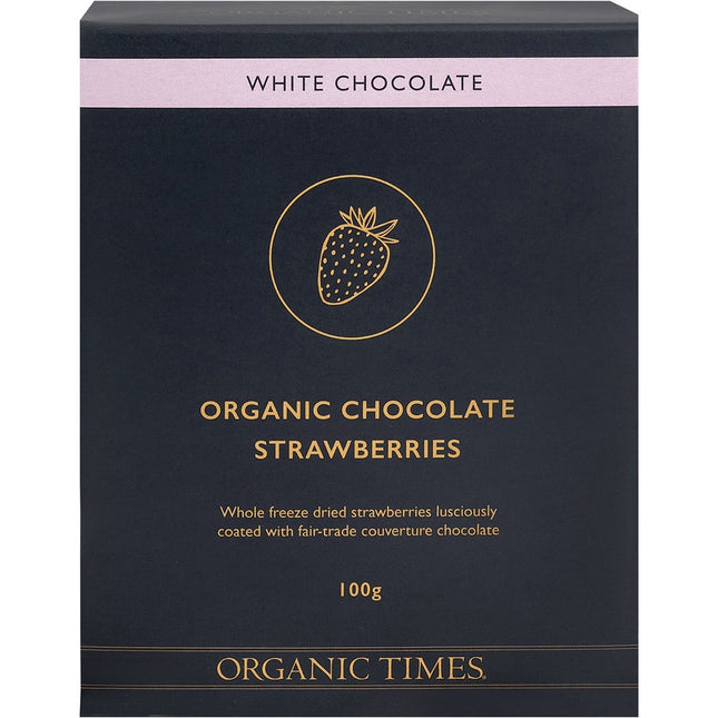 ORGANIC TIMES White Chocolate Strawberries 100g | Reusable Straw