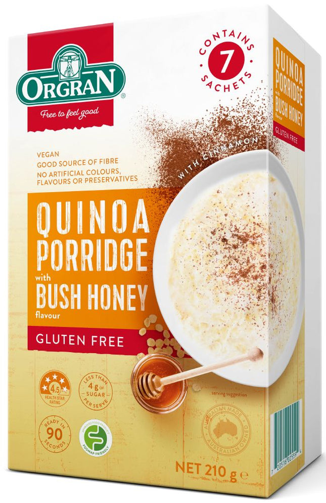 ORGRAN QUINOA PORRIDGE HONEY G/F (7X30G SACHETS) 210G