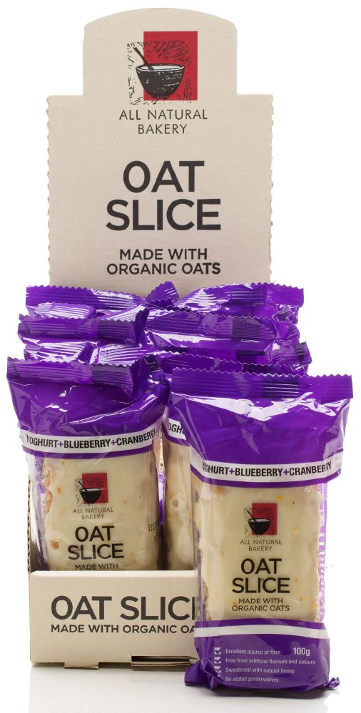 ALL NATURAL BAKERY OAT SLICE YOGHURT BLUEB &CRANB 100G X 14