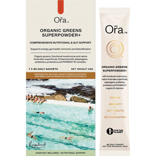 ORA HEALTH Organic Greens Superpowder+ Daily Sachets 7x8g | Superfood Powder