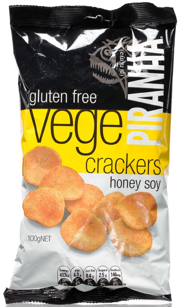 PIRANHA VEGE CRACKERS HONEY SOY 100G X 12