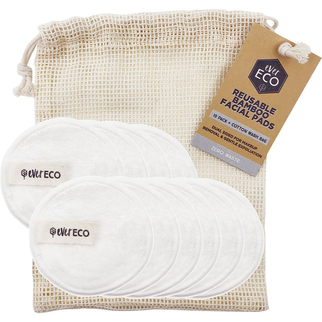 Ever Eco - Reusable Bamboo Facial Pads White with Cotton Wash Bag - 10pk