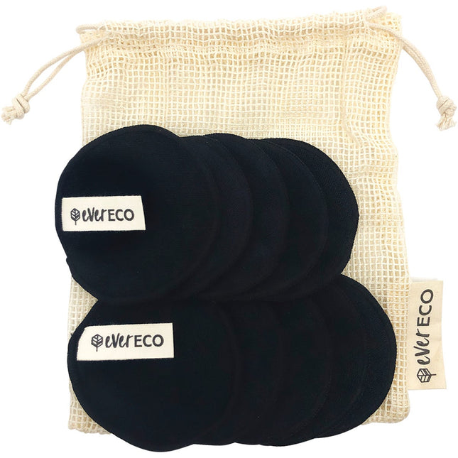 Ever Eco - Reusable Bamboo Makeup Removal Pads Black with Wash Bag - 10pk