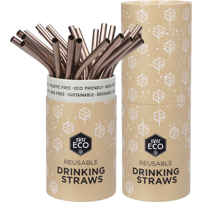 EVER ECO - STAINLESS STEEL STRAWS BENT ROSE GOLD COUNTER DISPLAY X25