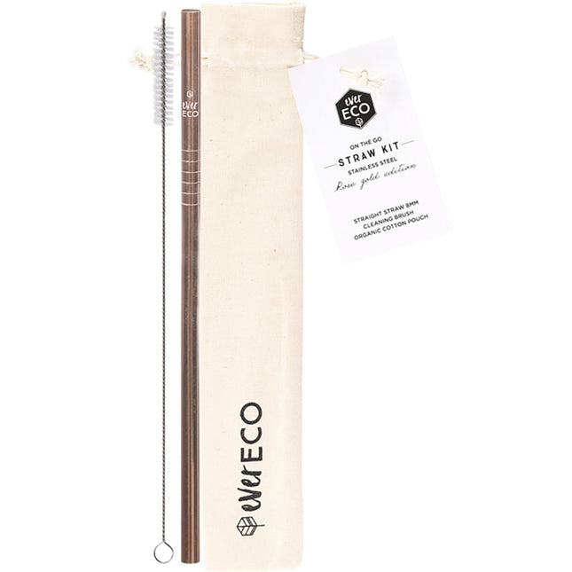 EVER ECO - STAINLESS STEEL STRAW KIT STRAIGHT ROSE GOLD