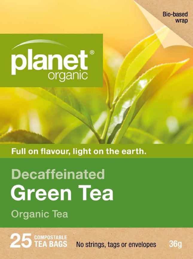 PLANET ORGANIC TEA GREEN DECAFFEINATED X 25 TEA BAGS