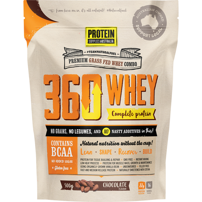 Protein Supplies Australia 360Whey Chocolate WPI+WPC Combo 500g
