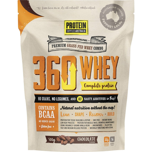 PROTEIN SUPPLIES AUSTRALIA - 360WHEY CHOCOLATE WPI+WPC COMBO 500G