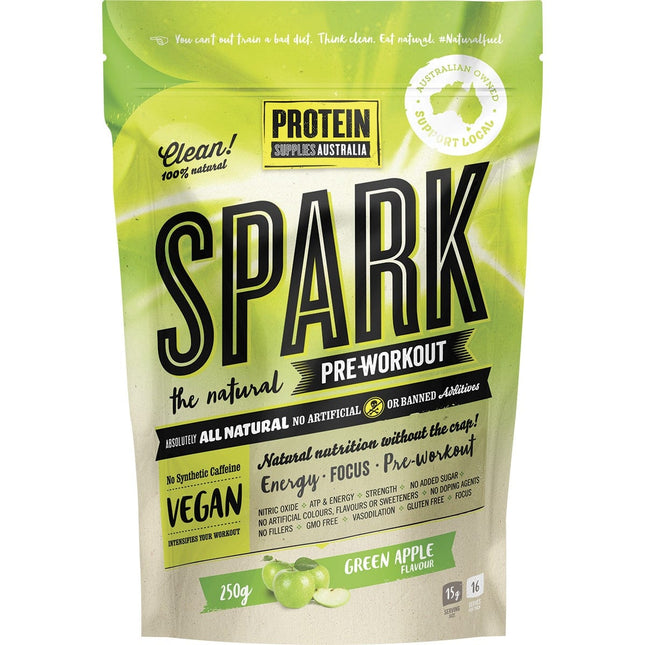 PROTEIN SUPPLIES AUSTRALIA - SPARK ALL NATURAL PRE - WORKOUT GREEN APPLE 250G