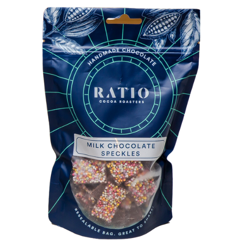 RATIO COCOA ROASTERS MILK CHOCOLATE SPECKLES ~ 200G