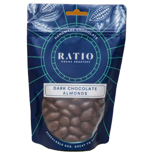 RATIO COCOA ROASTERS DARK CHOCOLATE ALMONDS (VEGAN) ~ 200G