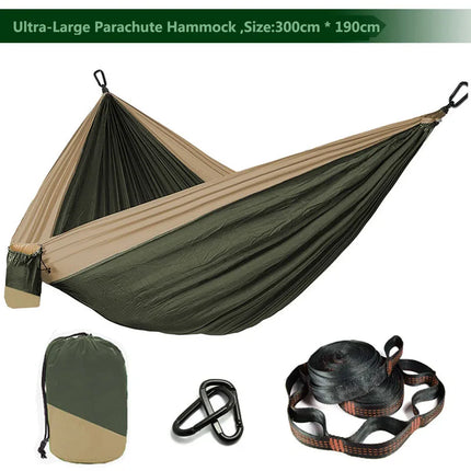 Solid color parachute hammock for two, includes hammock straps and black carabiner.