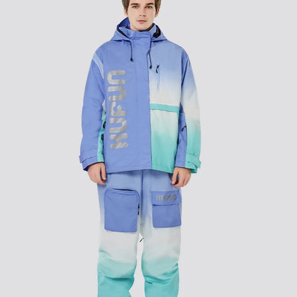 Gradient Ski Suit Girl Waterproof  Warm Loose Cotton Clip Snowboard Pink Purple Woman Adult Men Winter Outdoor Jacket Coat Pants