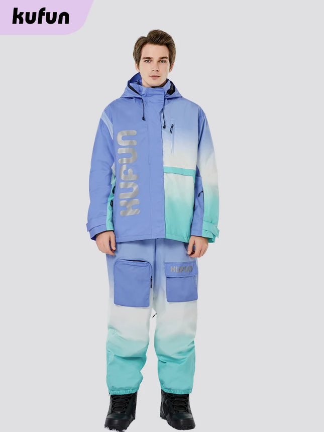 Gradient Ski Suit Girl Waterproof  Warm Loose Cotton Clip Snowboard Pink Purple Woman Adult Men Winter Outdoor Jacket Coat Pants