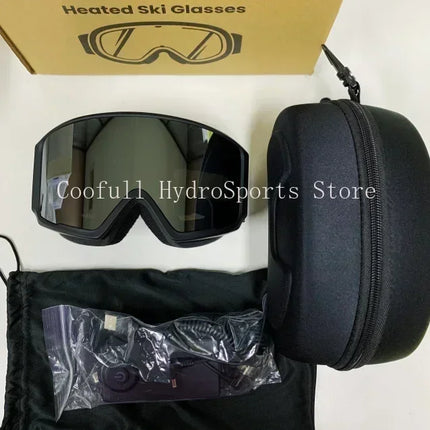 Electrically Heated Anti Fog Polarized Ski Goggles, Magnetic Interchangeable Gradient Lens,  for Winter Sports, Snowboarding