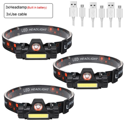 Portable Mini LED Headlamp - XPE + COB, USB Rechargeable