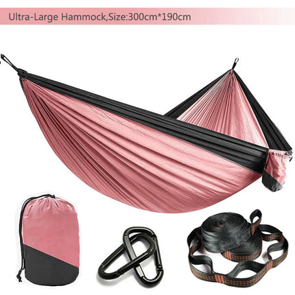 Solid color parachute hammock for two, includes hammock straps and black carabiner.