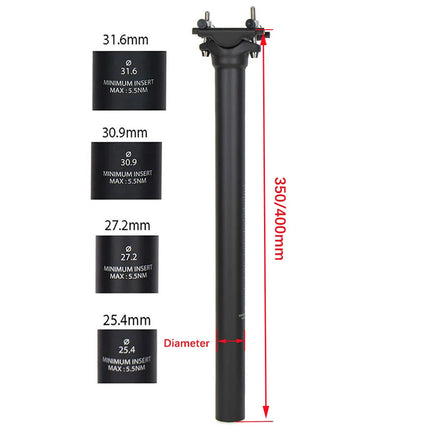 T800 Carbon Fiber Bicycle Seat Post - 27.2/31.6mm, 300/350/400mm, 125g with Titanium Screws