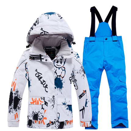 Fashion, Children's Snow Suit, Snowboard Clothing Sets, Outdoor Wear, Ski Coat and Strap Pant, Kids Costumes, Boy‘s and Girl's