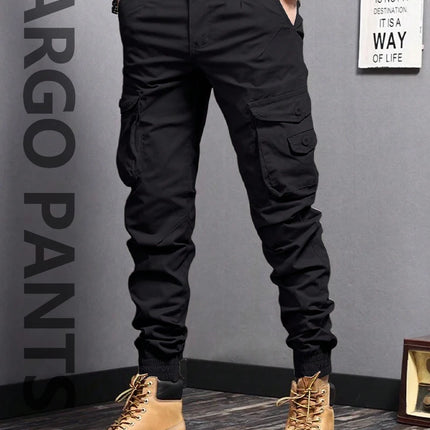 Men's Casual Cargo Pants: Tapered Workwear with Side Flap Pockets for Spring/Fall