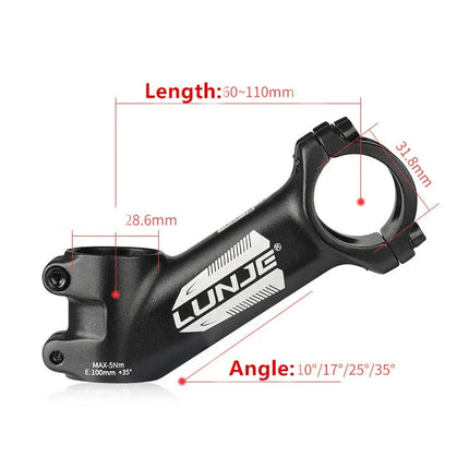 Ultralight 17° Aluminum Bike Stem  MTB & Road Bicycle 31.8mm