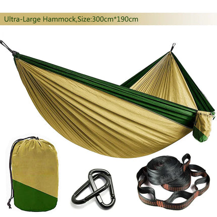 Solid color parachute hammock for two, includes hammock straps and black carabiner.