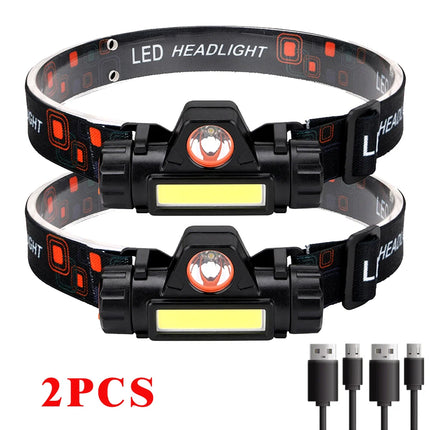 Portable Mini LED Headlamp - XPE + COB, USB Rechargeable