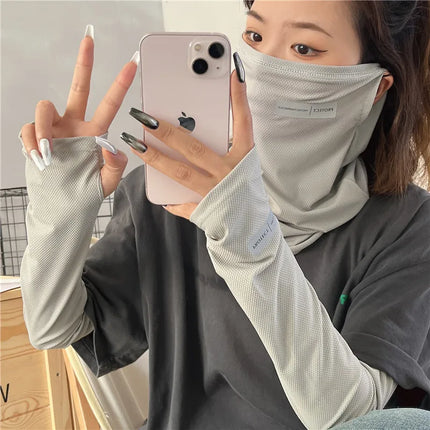 2Pcs Sun Protection Arm Sleeves & Cooling Ice Silk Face Mask for Summer, Cycling, Driving