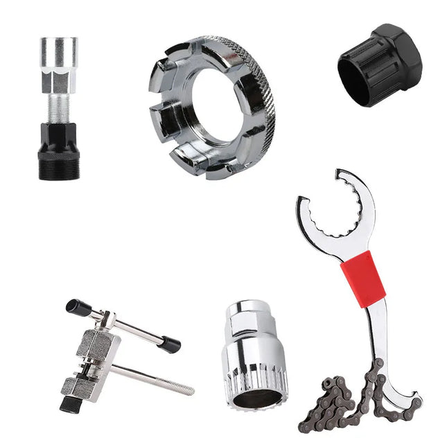 Bicycle Repair Tool Kit: Flywheel Removal, Chain Breaker, Crank Puller, Wrench
