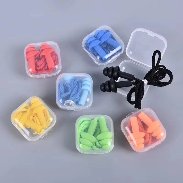 1 Pc Silicone Ear Plugs for Sleep, Noise Reduction, Swimming, and Diving with Rope