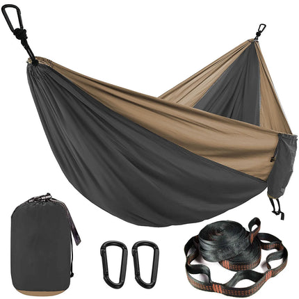 Solid color parachute hammock for two, includes hammock straps and black carabiner.