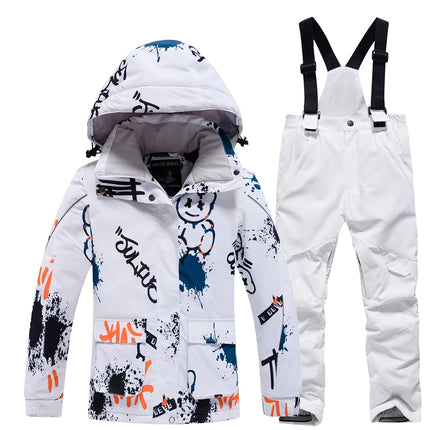 Fashion, Children's Snow Suit, Snowboard Clothing Sets, Outdoor Wear, Ski Coat and Strap Pant, Kids Costumes, Boy‘s and Girl's