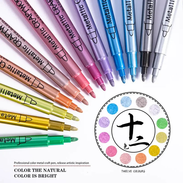 12-Color Metallic Markers  For Black Paper, Glass, Rock & Halloween Crafts