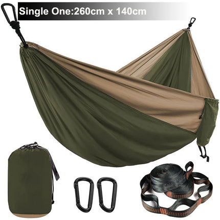 Solid color parachute hammock for two, includes hammock straps and black carabiner.
