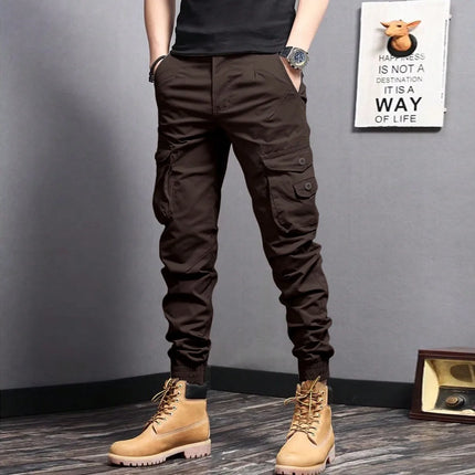 Men's Casual Cargo Pants: Tapered Workwear with Side Flap Pockets for Spring/Fall