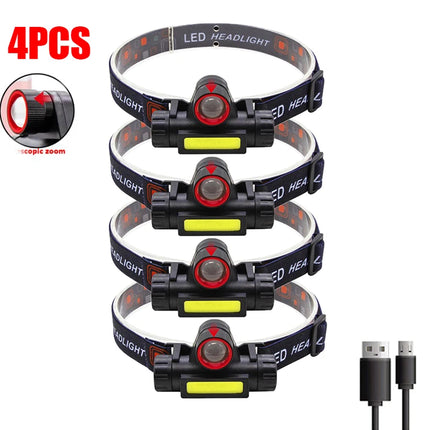 Portable Mini LED Headlamp - XPE + COB, USB Rechargeable